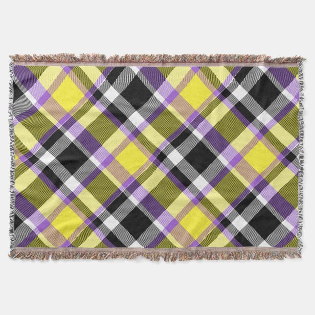Quirky Eclectic Boho Nonbinary Plaid Pride Flag Throw Blanket (Front)