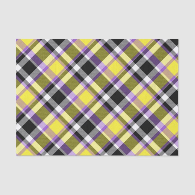 Quirky Eclectic Boho Nonbinary Plaid Pride Flag Tissue Paper (Front)