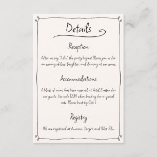 Quirky Eclectic Hand Drawn Wedding Shoes Detail Enclosure Card