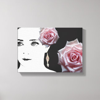 Quirky elegant girl face fashion illustration canvas print