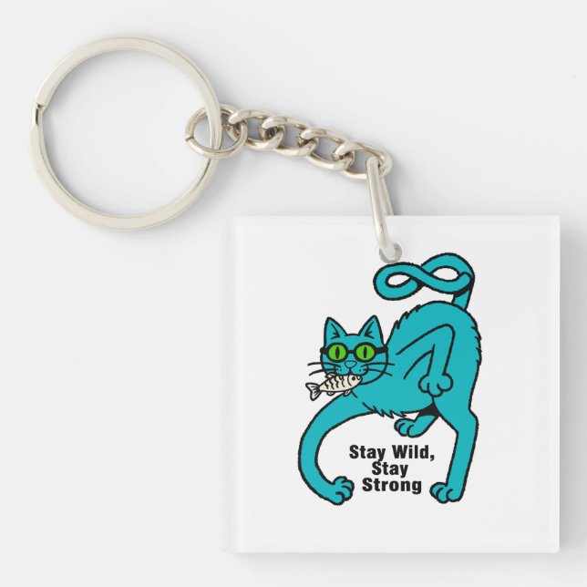 Quirky Expressive Cat Key Ring (Front)