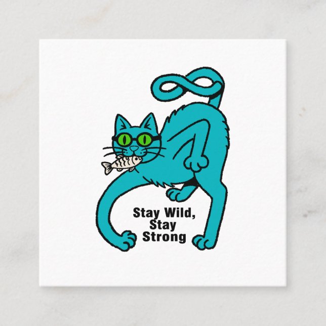 Quirky Expressive Cat Square Business Card (Front)