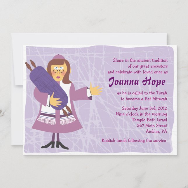 Quirky Female Bar Bat Mitzvah Invitation Invite (Front)