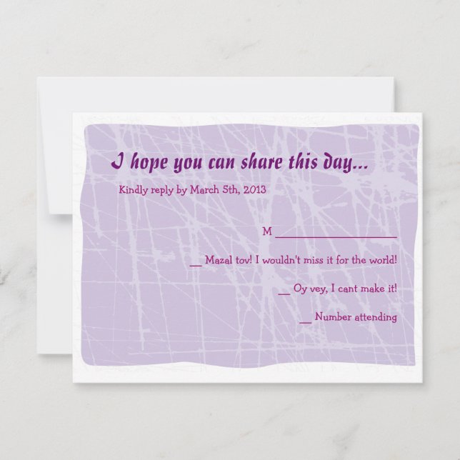 Quirky Female Bat Mitzvah Invitation Reply Card (Front)