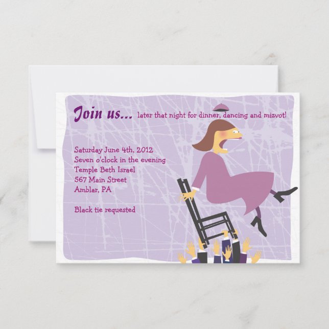 Quirky Female Bat Mitzvah Reception Party Card (Front)