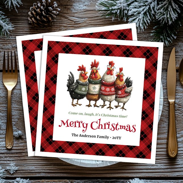 Quirky festive chickens editable personalized name napkin (Quirky festive chickens editable personalized napkin)