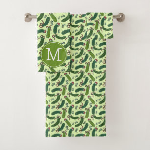 Quirky Festive Christmas Pickles Pattern Bath Towel Set