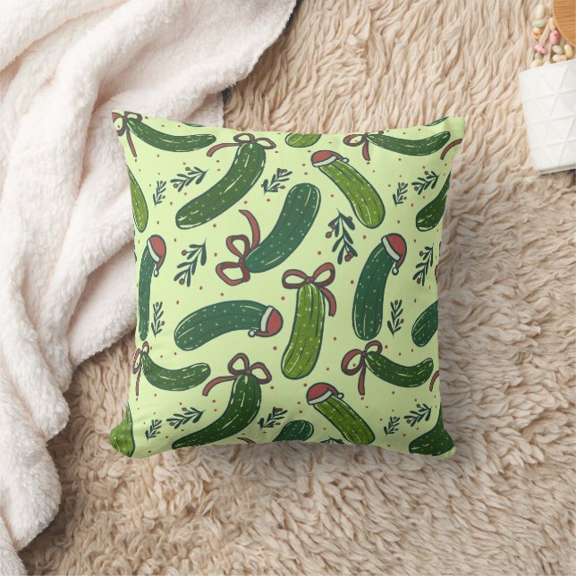 Quirky Festive Christmas Pickles Pattern Cushion (Blanket)