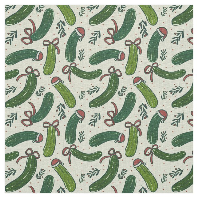 Quirky Festive Christmas Pickles Pattern Fabric (Swatch)