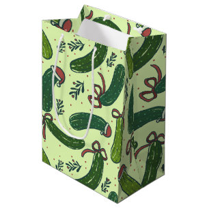 Quirky Festive Christmas Pickles Pattern Medium Gift Bag