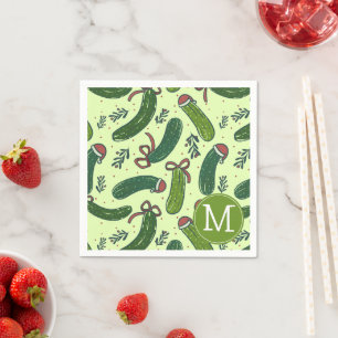 Quirky Festive Christmas Pickles Pattern Napkin