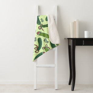 Quirky Festive Christmas Pickles Pattern Sherpa Blanket