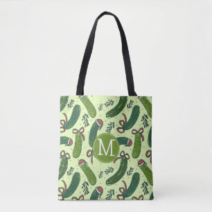 Quirky Festive Christmas Pickles Pattern Tote Bag