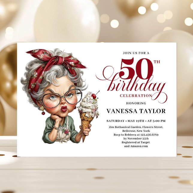 Quirky fifty celebration invite funny birthday  (Quirky fifty celebration invite funny birthday lady)