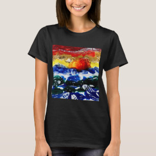 Quirky Fish Abstract Warm Red Sunset Ocean Rainbow T-Shirt