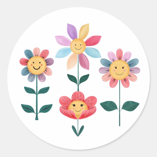Quirky Flowers Classic Round Sticker (Front)