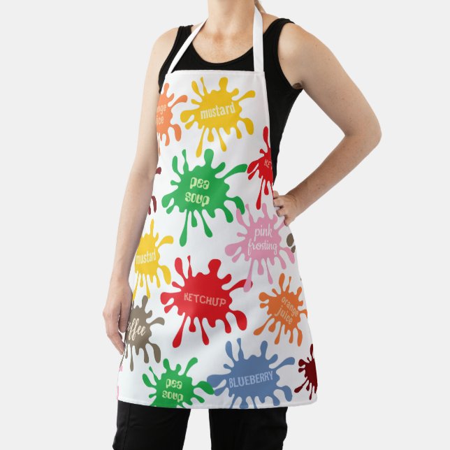 Quirky Food Spills Colourful Pattern Apron (Insitu)