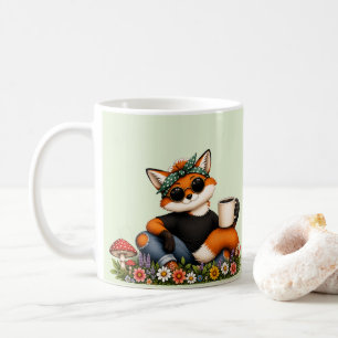 Quirky Fox with Sunglasses and Wildflowers Mug
