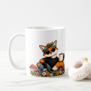Quirky Fox with Sunglasses and Wildflowers Mug