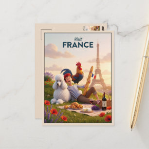 Quirky French Poodle France Themed Travel Postcard