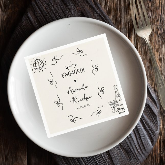 Quirky French Vintage Whimsy Bows Engagement Party Napkin (Creator Uploaded)