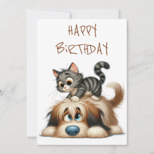 Quirky Friendship of Dog and Cat Holiday Card