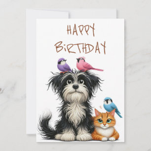 Quirky Friendship of Dog and Cat Holiday Card