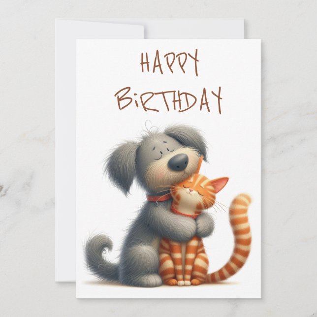 Quirky Friendship of Dog and Cat Holiday Card (Front)