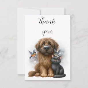 Quirky Friendship of Dog, Cat and Birds Thank You Card