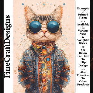 Quirky Fun Cool & Cute Cyberpunk Cat BC5 Decoupage Tissue Paper