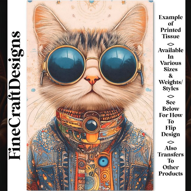 Quirky Fun Cool & Cute Cyberpunk Cat BC6 Decoupage Tissue Paper (Creator Uploaded)