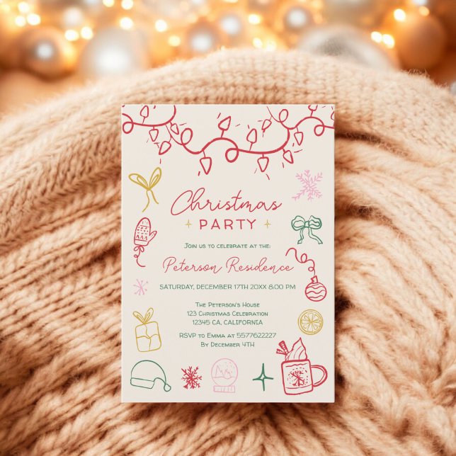Quirky fun cool illustration modern Christmas Invitation (Quirky fun cool illustration modern Christmas Invitation)