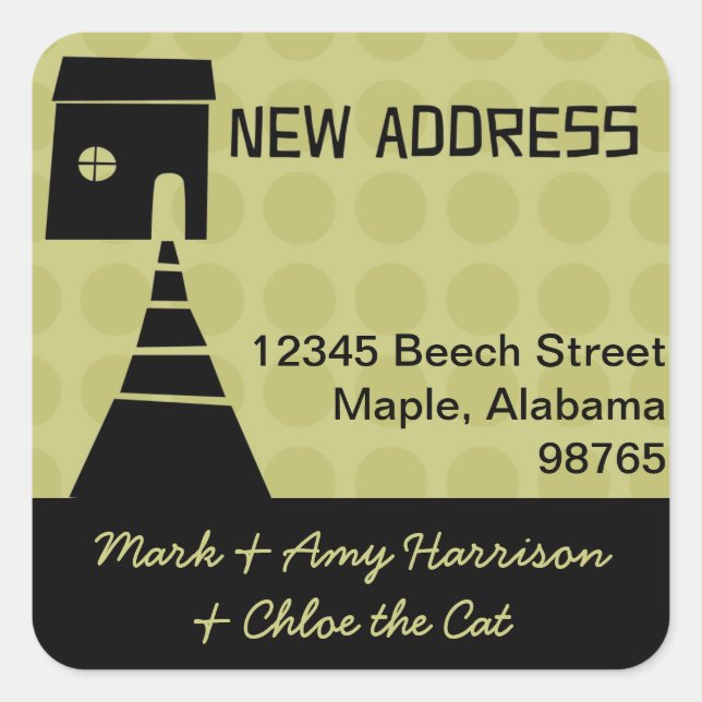 Quirky Fun New Address Avocado Square Sticker (Front)