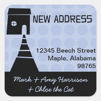 Quirky Fun New Address Blue Square Sticker