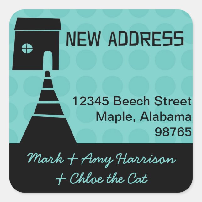 Quirky Fun New Address Turquoise Square Sticker (Front)