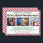 Quirky Fun Three Photo Inclusive Whimsical Holiday Card<br><div class="desc">This fun quirky holiday card features three photos and a humourous politically correct caption reading "Wishing you a Fabulous ChristmaSolsticHanukKwanzaa!" - blending the words Christmas, Solstice, Hanukkah and Kwanzaa into one long funny word. The background is red and whit candy stripes and there is a message reading "May the spirit...</div>