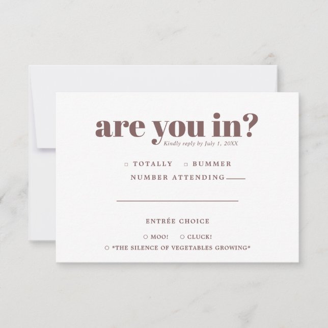 Quirky Fun Wedding RSVP | 70s Typography Announcement (Front)