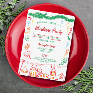 Quirky Fun Whimsical Hand Drawn Christmas Party  Invitation