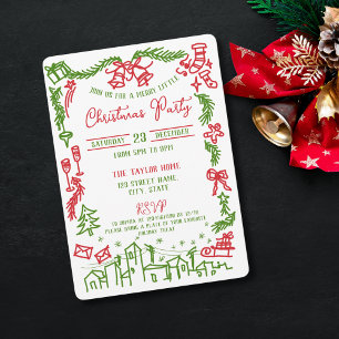 Quirky Fun Whimsical Hand Drawn Christmas Party Invitation
