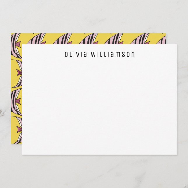 Quirky Fun Yellow Angel Fish Notecard (Front/Back)