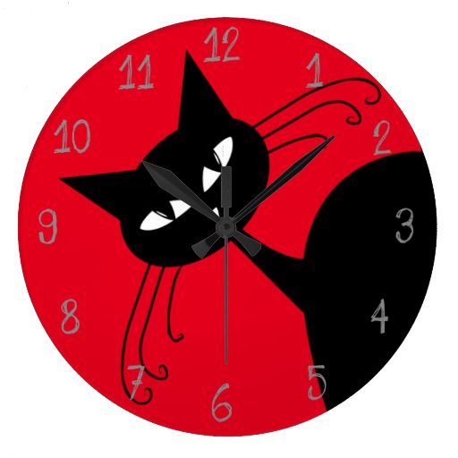 Image of Quirky Funny Black Cat Feline Large Clock