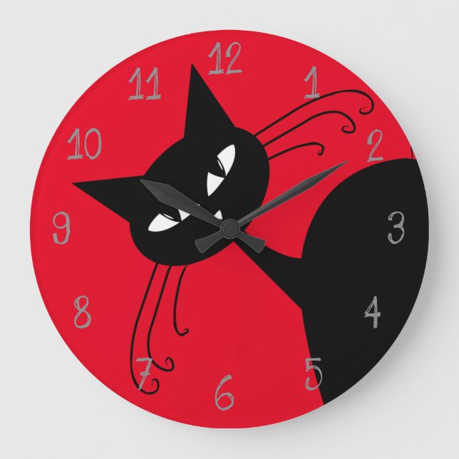 Quirky Funny Black Cat Feline Large Clock (Front)