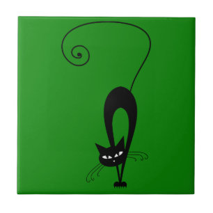 Quirky Funny Black Cat Feline Tile
