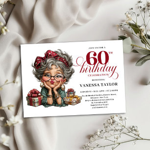 Quirky Funny Lady 60th Birthday Invite Template
