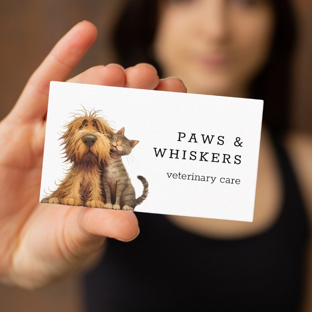 Quirky Funny Watercolor Dog And Cat Veterinary Business Card (Creator Uploaded)