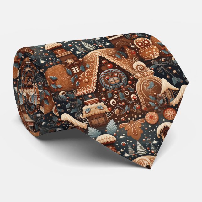Quirky Gingerbread House Pattern Tie (Rolled)