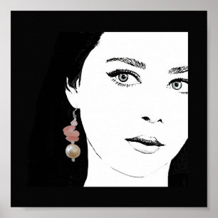 Quirky girl face fashion illustration fine art poster