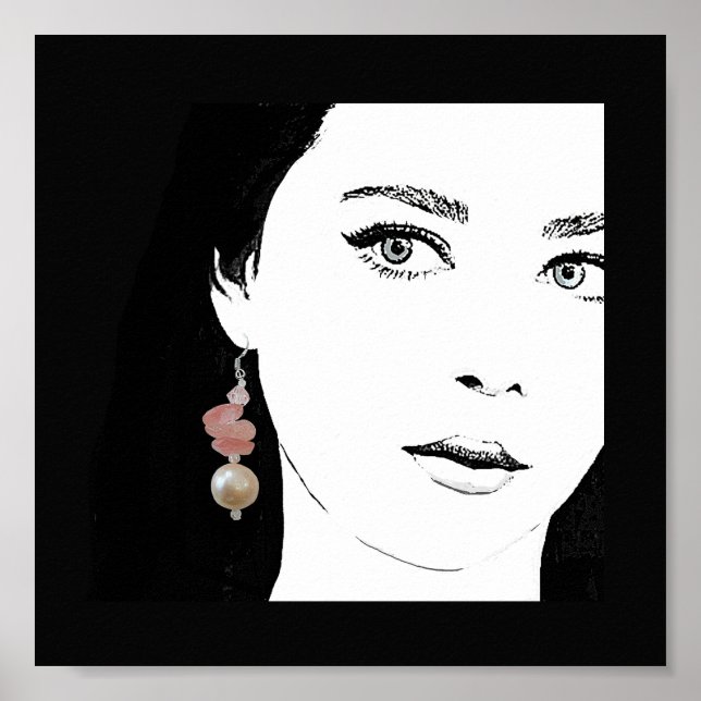 Quirky girl face fashion illustration fine art poster (Front)