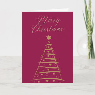 Quirky gold tree decorated with Baublles & Hearts Card