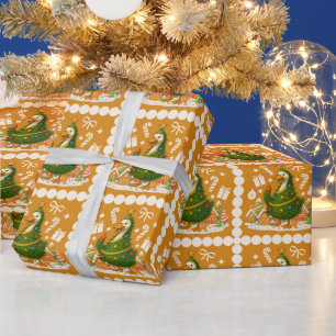 Quirky Goose Christmas Tree   Funny Holiday Wrapping Paper